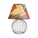 Bucket Living Room Desk Lighting Vintage Fabric 1 Light Black Nightstand Light with Orb Cage Base Clearhalo 'Lamps' 'Table Lamps' Lighting' 1454524