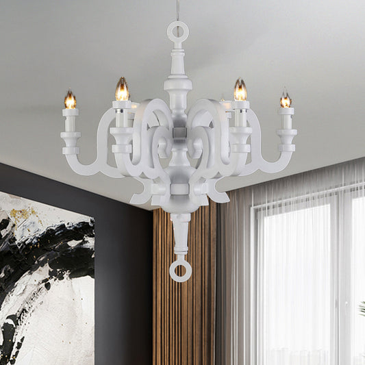Traditionalist Candlestick Chandelier 6 Heads Wooden Ceiling Pendant Light in White for Living Room Clearhalo 'Ceiling Lights' 'Chandeliers' Lighting' options 1454557
