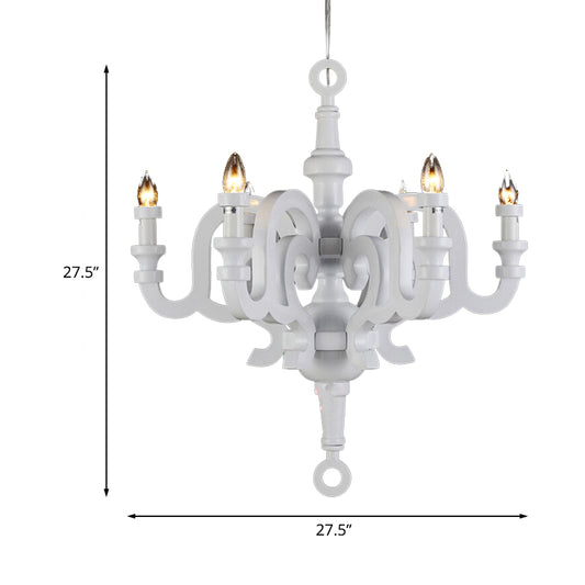 Traditionalist Candlestick Chandelier 6 Heads Wooden Ceiling Pendant Light in White for Living Room Clearhalo 'Ceiling Lights' 'Chandeliers' Lighting' options 1454560