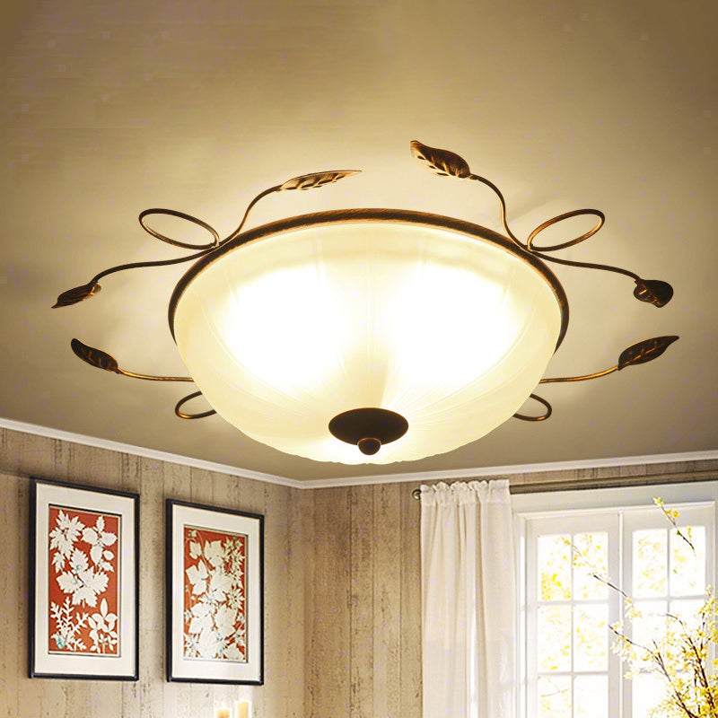 3-Light Flush Mount Spotlight Vintage Bowl-Shaped White Glass Flush Light with Leaf Decoration White Clearhalo 'Ceiling Lights' 'Close To Ceiling Lights' 'Close to ceiling' 'Flush mount' Lighting' 1454581