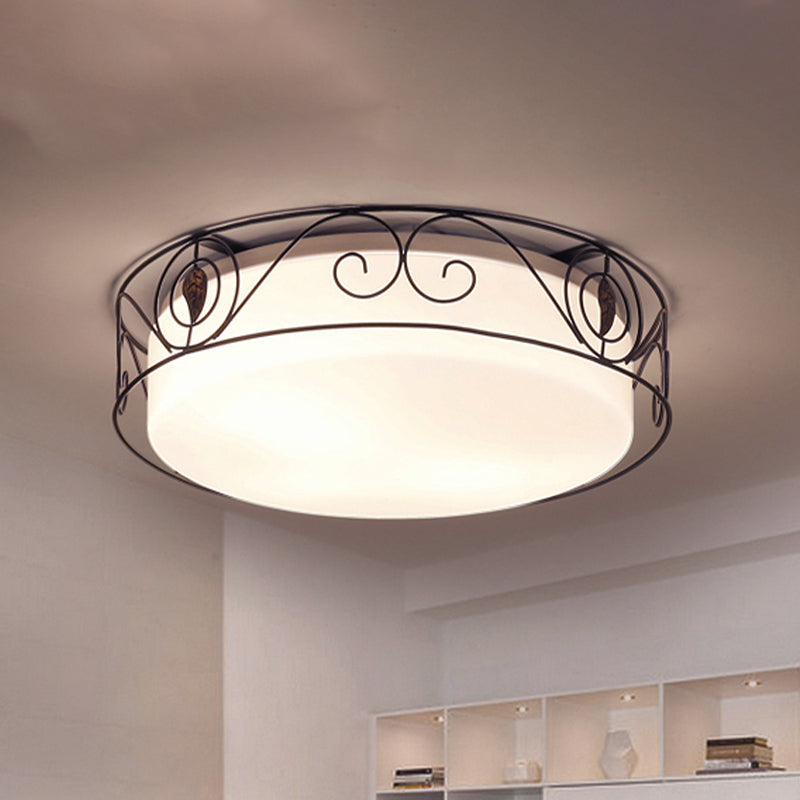 4-Heads Flushmount Lighting Antique Circular White Glass Flush Mount Light with Metal Wire Cage White Clearhalo 'Ceiling Lights' 'Close To Ceiling Lights' 'Close to ceiling' 'Flush mount' Lighting' 1454586
