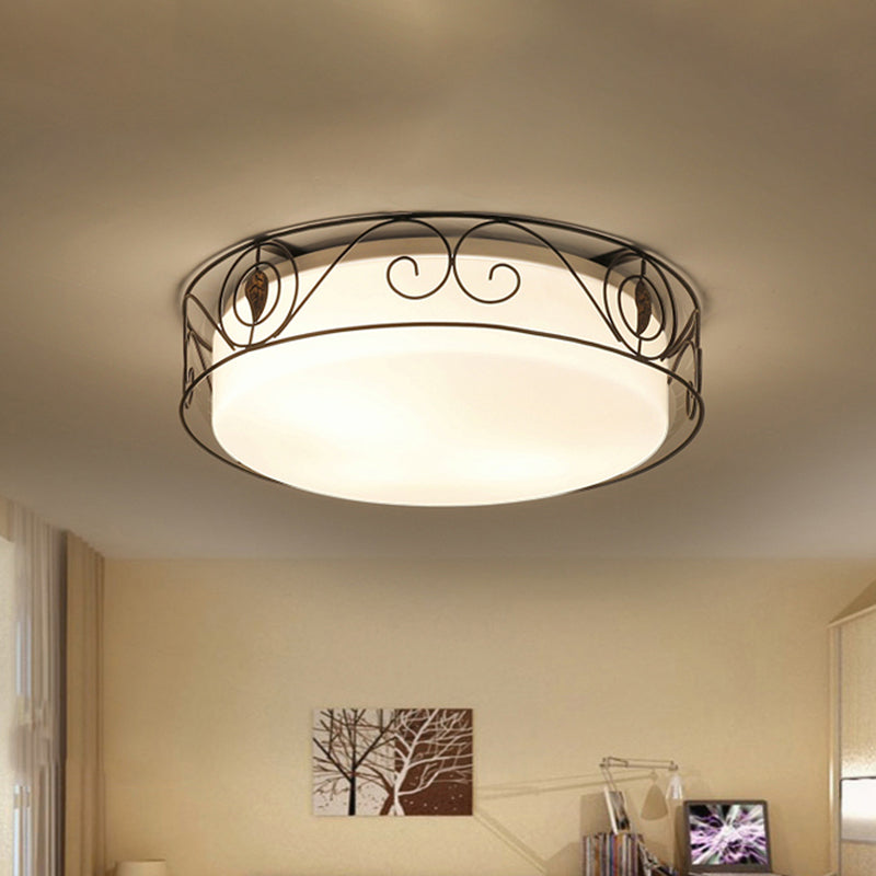 4-Heads Flushmount Lighting Antique Circular White Glass Flush Mount Light with Metal Wire Cage Clearhalo 'Ceiling Lights' 'Close To Ceiling Lights' 'Close to ceiling' 'Flush mount' Lighting' 1454587