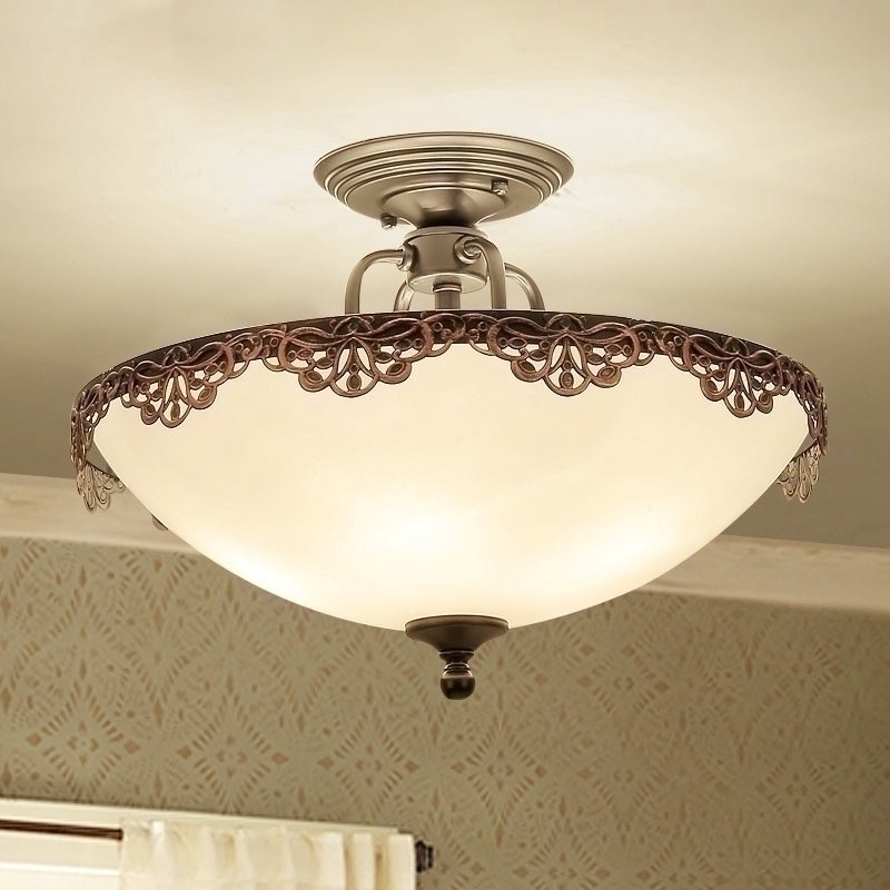 Traditional Bowl-Shaped Ceiling Lamp 6-Light White Glass Semi Flush Mount Light Fixture for Dining Room White Clearhalo 'Ceiling Lights' 'Close To Ceiling Lights' 'Close to ceiling' 'Semi-flushmount' Lighting' 1454591