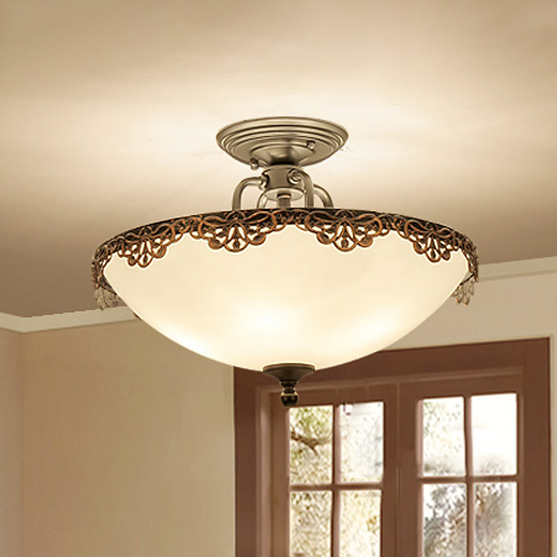 Traditional Bowl-Shaped Ceiling Lamp 6-Light White Glass Semi Flush Mount Light Fixture for Dining Room Clearhalo 'Ceiling Lights' 'Close To Ceiling Lights' 'Close to ceiling' 'Semi-flushmount' Lighting' 1454592