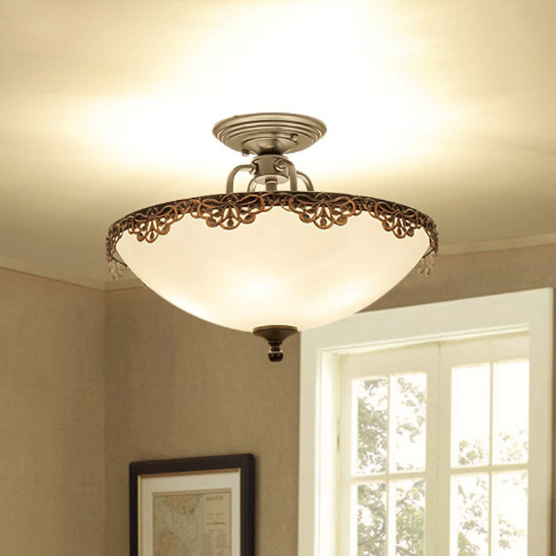 Traditional Bowl-Shaped Ceiling Lamp 6-Light White Glass Semi Flush Mount Light Fixture for Dining Room Clearhalo 'Ceiling Lights' 'Close To Ceiling Lights' 'Close to ceiling' 'Semi-flushmount' Lighting' 1454593