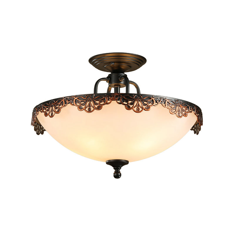 Traditional Bowl-Shaped Ceiling Lamp 6-Light White Glass Semi Flush Mount Light Fixture for Dining Room Clearhalo 'Ceiling Lights' 'Close To Ceiling Lights' 'Close to ceiling' 'Semi-flushmount' Lighting' 1454594