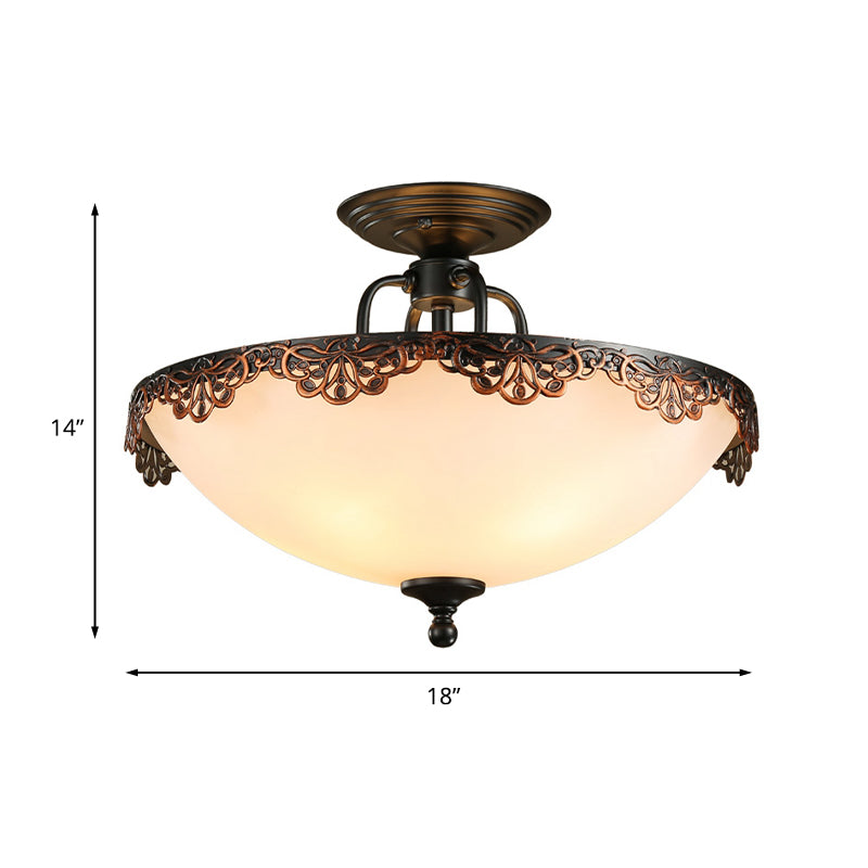 Traditional Bowl-Shaped Ceiling Lamp 6-Light White Glass Semi Flush Mount Light Fixture for Dining Room Clearhalo 'Ceiling Lights' 'Close To Ceiling Lights' 'Close to ceiling' 'Semi-flushmount' Lighting' 1454595