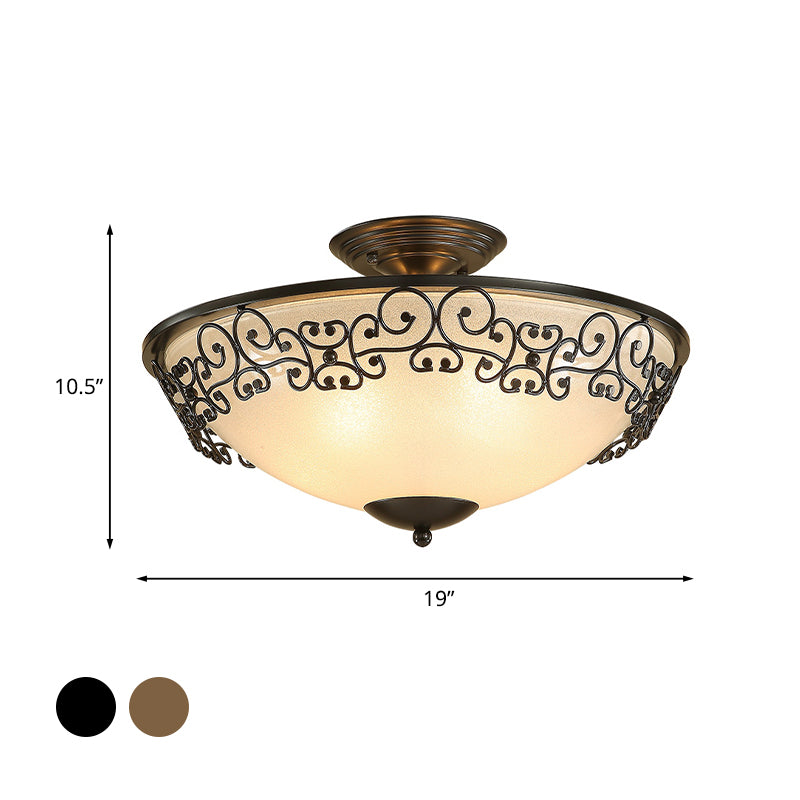 Gold/Black Bowl Ceiling Lighting Antique Opal Glass 5 Bulbs Dining Room Semi Flush Mount with Metal Frame