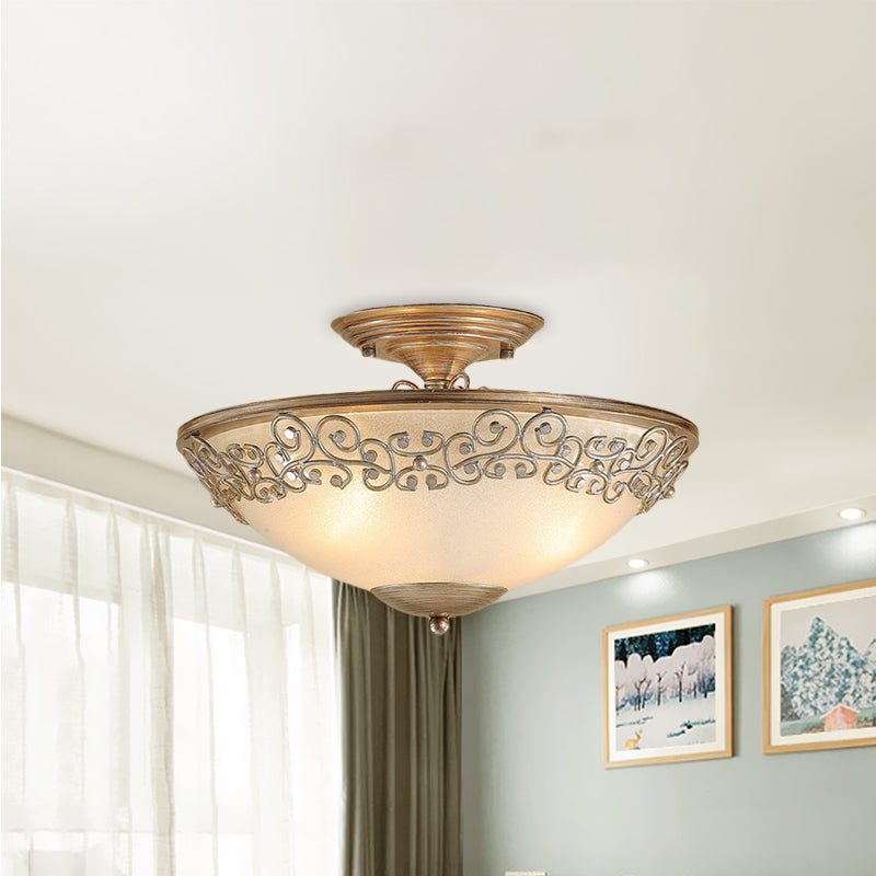 Gold/Black Bowl Ceiling Lighting Antique Opal Glass 5 Bulbs Dining Room Semi Flush Mount with Metal Frame
