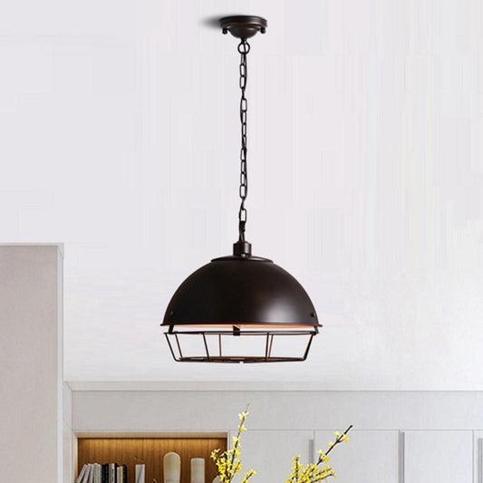 Aged Silver/Black 1-Bulb Pendant Industrial Iron Bowl Shape Hanging Light Fixture with Hooded Cage for Restaurant Black Clearhalo 'Art Deco Pendants' 'Black' 'Cast Iron' 'Ceiling Lights' 'Ceramic' 'Crystal' 'Industrial Pendants' 'Industrial' 'Metal' 'Middle Century Pendants' 'Pendant Lights' 'Pendants' 'Rustic Pendants' 'Tiffany' Lighting' 1454671