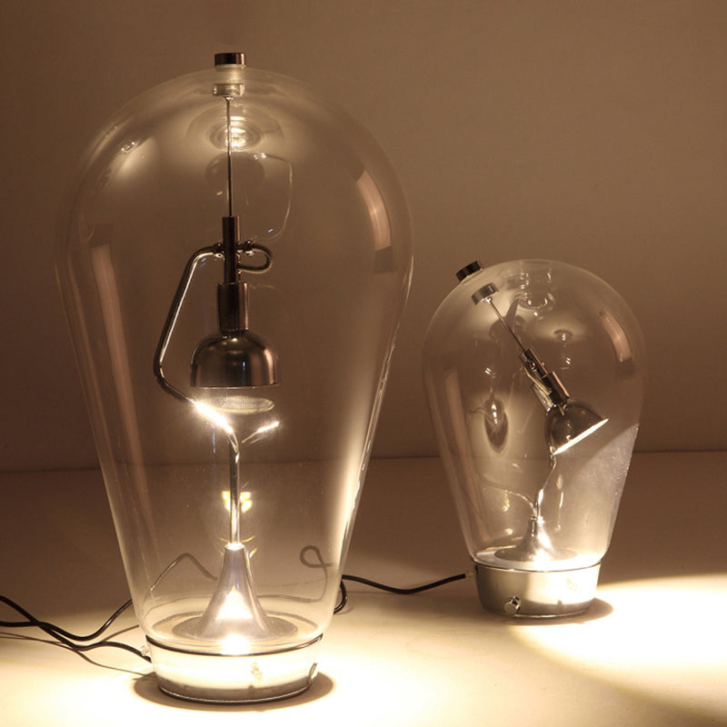 LED Bowl Desk Light Industrial Silver Metal Night Table Lamp with Bulb-Shaped Clear Glass Shade, 6.5"/10" W Silver Clearhalo 'Lamps' 'Table Lamps' Lighting' 1454696