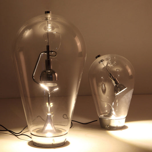 LED Bowl Desk Light Industrial Silver Metal Night Table Lamp with Bulb-Shaped Clear Glass Shade, 6.5"/10" W Silver Clearhalo 'Lamps' 'Table Lamps' Lighting' 1454696