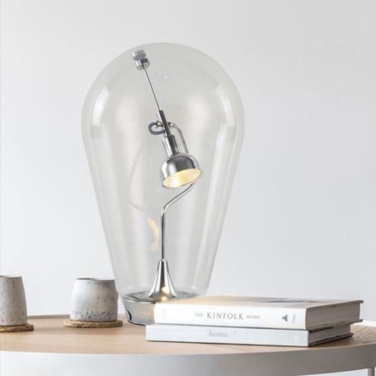 LED Bowl Desk Light Industrial Silver Metal Night Table Lamp with Bulb-Shaped Clear Glass Shade, 6.5"/10" W Clearhalo 'Lamps' 'Table Lamps' Lighting' 1454697