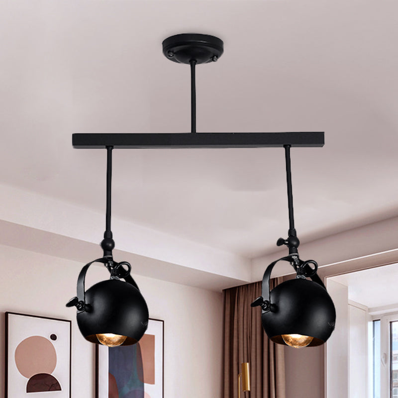 Dome Restaurant Semi Flush Mount Industrial Iron 2/3 Bulbs Black Ceiling Light Fixture with Linear Design