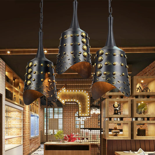 Cone Kitchen Cluster Pendant Factory Iron 3 Heads Black Hanging Ceiling Light with Ruffle Edge Clearhalo 'Ceiling Lights' 'Pendant Lights' 'Pendants' Lighting' 1454717