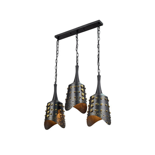 Cone Kitchen Cluster Pendant Factory Iron 3 Heads Black Hanging Ceiling Light with Ruffle Edge Clearhalo 'Ceiling Lights' 'Pendant Lights' 'Pendants' Lighting' 1454719