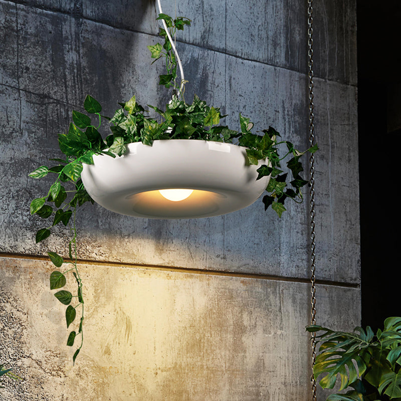 Aluminium Bowl Pendant Ceiling Light Industrial 1 Bulb Restaurant Plant Hanging Lamp in Black/White/Green White Clearhalo 'Ceiling Lights' 'Pendant Lights' 'Pendants' Lighting' 1454747_841c9d2b-6c26-4831-a02f-81055407ee2a