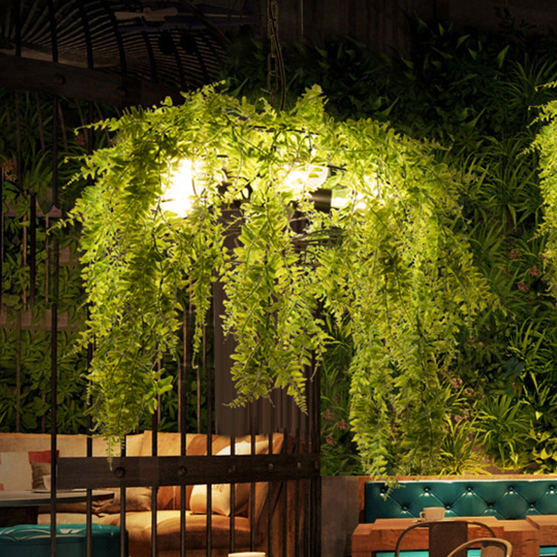 Metal Black Chandelier Lighting Wire Guard 3/5 Heads Industrial Plant Hanging Pendant Light for Restaurant Clearhalo 'Cast Iron' 'Ceiling Lights' 'Chandeliers' 'Industrial Chandeliers' 'Industrial' 'Metal' 'Middle Century Chandeliers' 'Rustic Chandeliers' 'Tiffany' Lighting' 1454761