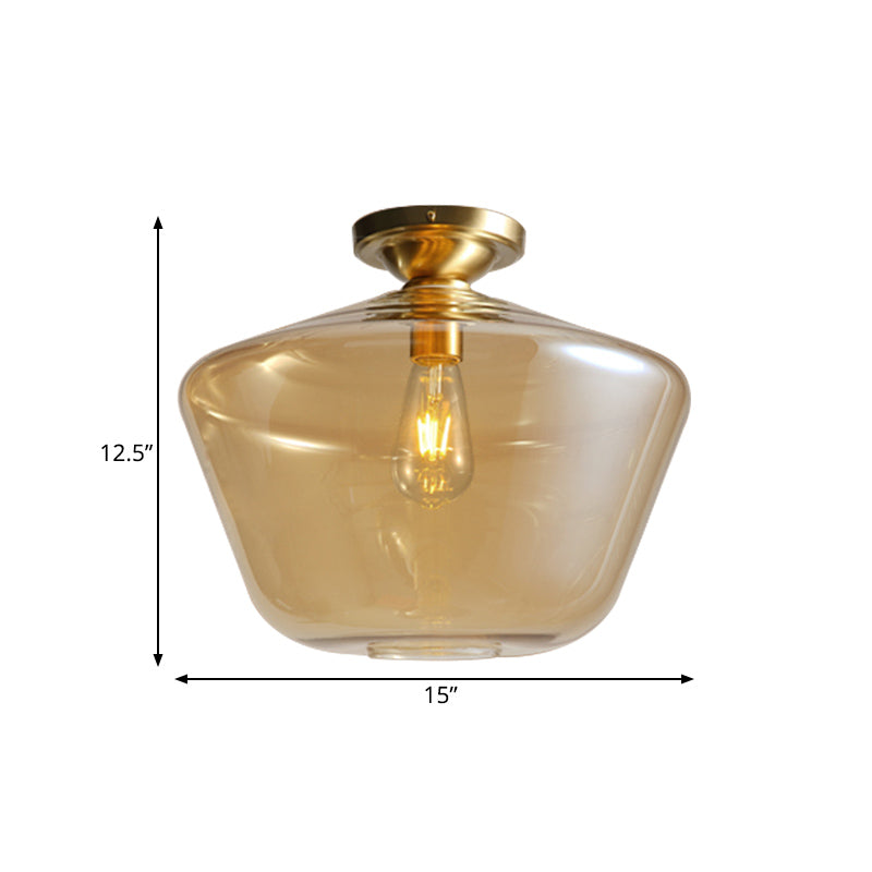 Diamond Shaped Flush Mount Mid Century Cognac Glass Single 9"/15" Wide Brass Ceiling Lamp Clearhalo 'Ceiling Lights' 'Close To Ceiling Lights' 'Close to ceiling' 'Flush mount' Lighting' 1454813