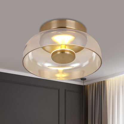 Clear/Cognac Glass Mini Bowled Flushmount Simplicity 1 Light Ceiling Mount Light Fixture in Brass Clear Clearhalo 'Ceiling Lights' 'Close To Ceiling Lights' 'Close to ceiling' 'Flush mount' Lighting' 1454814