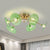 Vintage 6 Lights Ceiling Lamp Metal Brass Branchlet Semi-Flush Light Fixture with Flare Green/Cognac Glass Shade Green Clearhalo 'Ceiling Lights' 'Close To Ceiling Lights' 'Close to ceiling' 'Glass shade' 'Glass' 'Semi-flushmount' Lighting' 1454823
