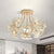 Wide Flare Amber Glass Semi Flush Light Mid-Century 13 Bulbs Gold Finish Ceiling Fixture for Living Room Amber Clearhalo 'Ceiling Lights' 'Close To Ceiling Lights' 'Close to ceiling' 'Glass shade' 'Glass' 'Semi-flushmount' Lighting' 1454832