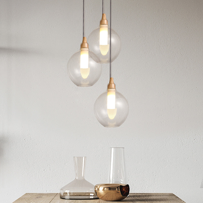 Clear Glass Dual Shade Globe Drop Pendant Simplicity 1-Light Hanging Ceiling Light with Wood Seal Clearhalo 'Ceiling Lights' 'Glass shade' 'Glass' 'Modern Pendants' 'Modern' 'Pendant Lights' 'Pendants' Lighting' 1454944