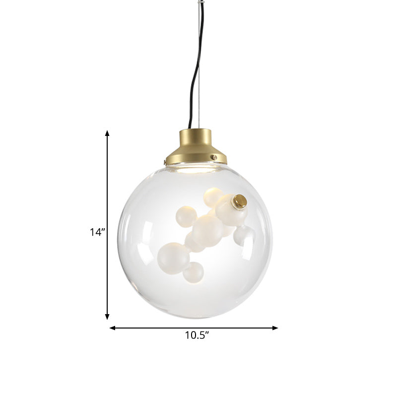Minimalist Creative 1 Bulb Hanging Light Clear Glass Gold Long Cone/Globe Ceiling Pendant with Inner Bubble Decoration Clearhalo 'Ceiling Lights' 'Glass shade' 'Glass' 'Modern Pendants' 'Modern' 'Pendant Lights' 'Pendants' Lighting' 1454951