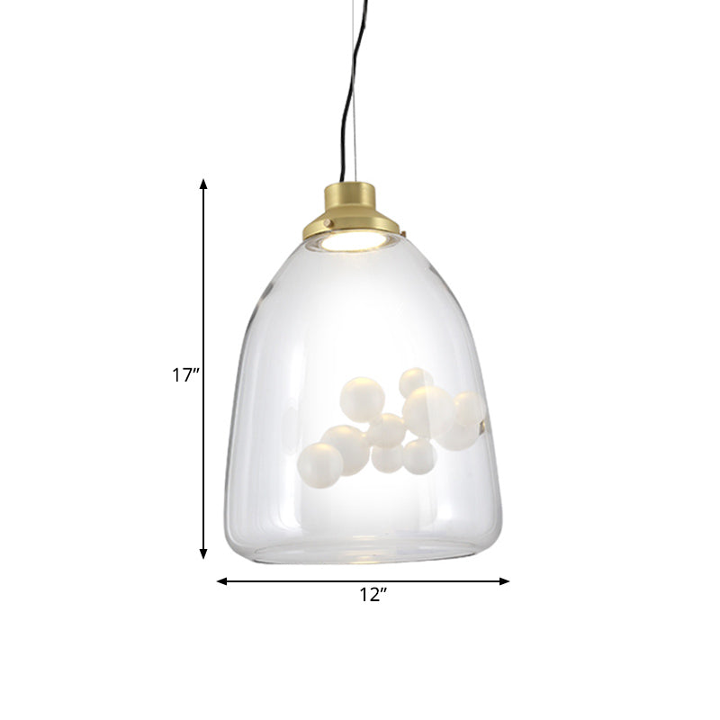 Minimalist Creative 1 Bulb Hanging Light Clear Glass Gold Long Cone/Globe Ceiling Pendant with Inner Bubble Decoration Clearhalo 'Ceiling Lights' 'Glass shade' 'Glass' 'Modern Pendants' 'Modern' 'Pendant Lights' 'Pendants' Lighting' 1454956