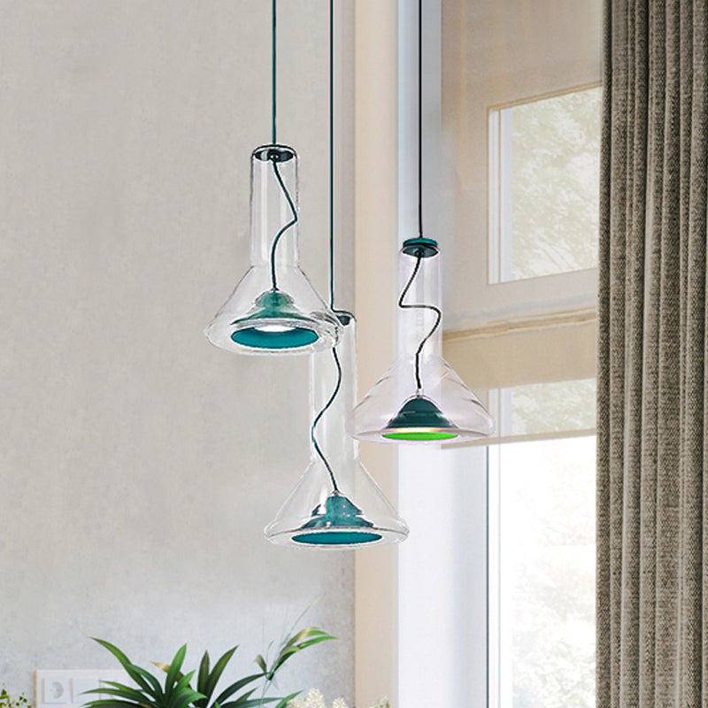 Blue/Rose Gold Conical Hanging Lamp Macaron Style Iron LED Pendant Ceiling Light with Extra Outer Funnel Shade Clearhalo 'Ceiling Lights' 'Glass shade' 'Glass' 'Modern Pendants' 'Modern' 'Pendant Lights' 'Pendants' Lighting' 1454969