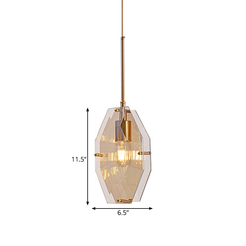 Double Diamond Sheet Ceiling Pendant Mid-Century Amber Glass 1 Bulb Bedside Hanging Light in Brass Clearhalo 'Ceiling Lights' 'Glass shade' 'Glass' 'Modern Pendants' 'Modern' 'Pendant Lights' 'Pendants' Lighting' 1454980