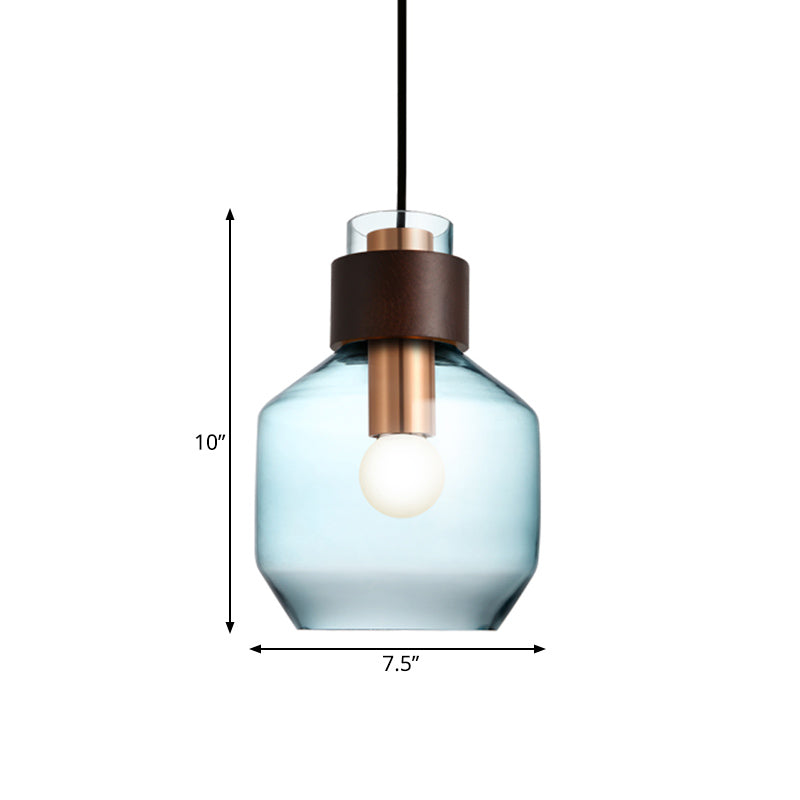 Blue Glass Bottle Pendulum Light Retro Style Single Hanging Pendant Light with Wood Ring Lock Clearhalo 'Ceiling Lights' 'Glass shade' 'Glass' 'Modern Pendants' 'Modern' 'Pendant Lights' 'Pendants' Lighting' 1454999