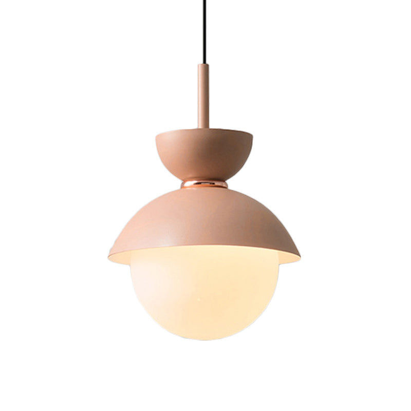 Pink Bowl Pendant Lighting Macaron 1 Light Iron Hanging Lamp Kit with Frosted Glass Diffuser Clearhalo 'Ceiling Lights' 'Glass shade' 'Glass' 'Modern Pendants' 'Modern' 'Pendant Lights' 'Pendants' Lighting' 1455003