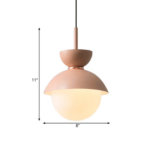 Pink Bowl Pendant Lighting Macaron 1 Light Iron Hanging Lamp Kit with Frosted Glass Diffuser Clearhalo 'Ceiling Lights' 'Glass shade' 'Glass' 'Modern Pendants' 'Modern' 'Pendant Lights' 'Pendants' Lighting' 1455004