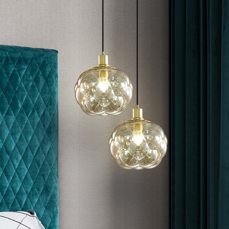 Simple Creative Swelling Globe Pendant Smoke Grey/Amber Glass Single Bedside Hanging Light Fixture Clearhalo 'Ceiling Lights' 'Chandeliers' 'Glass shade' 'Glass' 'Modern Pendants' 'Modern' 'Pendant Lights' 'Pendants' Lighting' 1455052