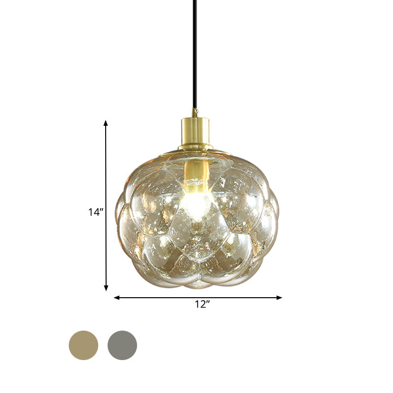 Simple Creative Swelling Globe Pendant Smoke Grey/Amber Glass Single Bedside Hanging Light Fixture Clearhalo 'Ceiling Lights' 'Chandeliers' 'Glass shade' 'Glass' 'Modern Pendants' 'Modern' 'Pendant Lights' 'Pendants' Lighting' 1455055