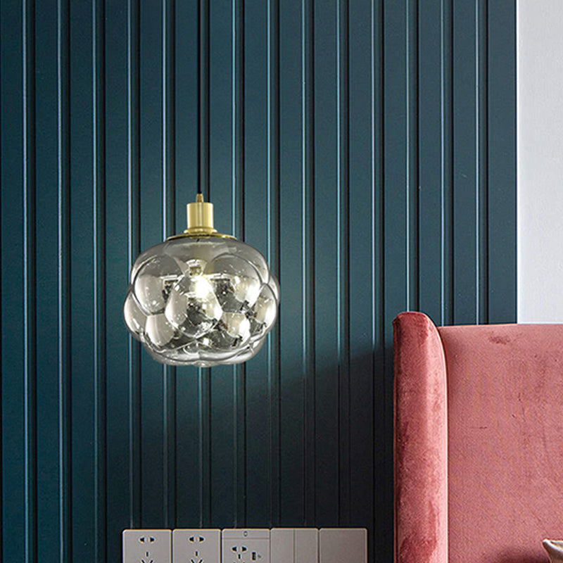 Simple Creative Swelling Globe Pendant Smoke Grey/Amber Glass Single Bedside Hanging Light Fixture Clearhalo 'Ceiling Lights' 'Chandeliers' 'Glass shade' 'Glass' 'Modern Pendants' 'Modern' 'Pendant Lights' 'Pendants' Lighting' 1455058