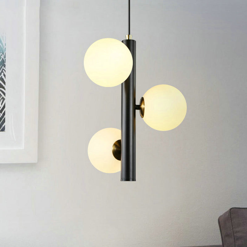 Black/White Plumb Chandelier Contemporary 3 Heads Frosted Glass Hanging Ceiling Pendant over Dining Table Black Clearhalo 'Ceiling Lights' 'Chandeliers' 'Modern Chandeliers' 'Modern' Lighting' 1455083