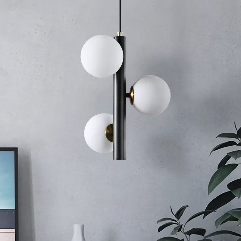 Black/White Plumb Chandelier Contemporary 3 Heads Frosted Glass Hanging Ceiling Pendant over Dining Table Clearhalo 'Ceiling Lights' 'Chandeliers' 'Modern Chandeliers' 'Modern' Lighting' 1455084