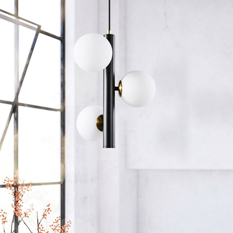 Black/White Plumb Chandelier Contemporary 3 Heads Frosted Glass Hanging Ceiling Pendant over Dining Table Clearhalo 'Ceiling Lights' 'Chandeliers' 'Modern Chandeliers' 'Modern' Lighting' 1455085