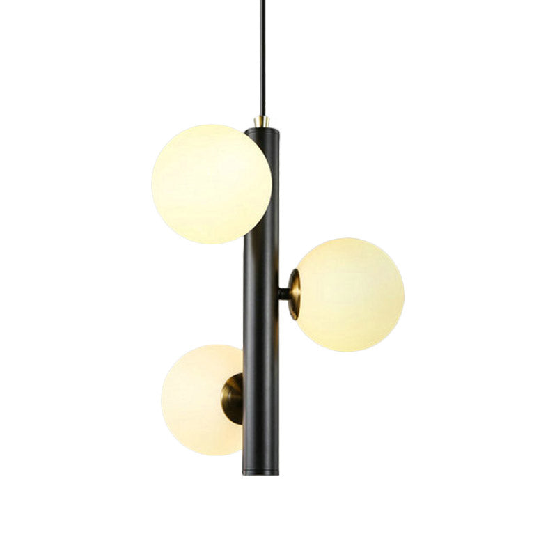 Black/White Plumb Chandelier Contemporary 3 Heads Frosted Glass Hanging Ceiling Pendant over Dining Table Clearhalo 'Ceiling Lights' 'Chandeliers' 'Modern Chandeliers' 'Modern' Lighting' 1455086
