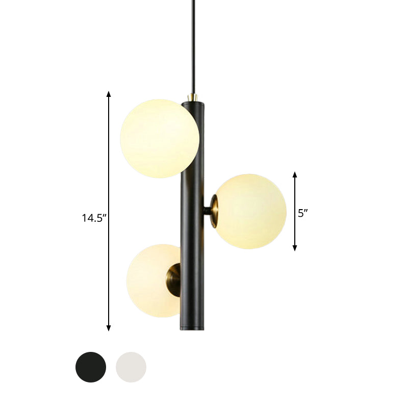 Black/White Plumb Chandelier Contemporary 3 Heads Frosted Glass Hanging Ceiling Pendant over Dining Table Clearhalo 'Ceiling Lights' 'Chandeliers' 'Modern Chandeliers' 'Modern' Lighting' 1455087