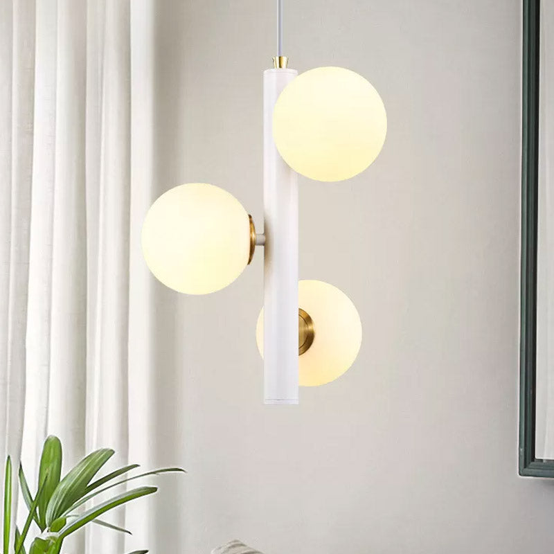 Black/White Plumb Chandelier Contemporary 3 Heads Frosted Glass Hanging Ceiling Pendant over Dining Table White Clearhalo 'Ceiling Lights' 'Chandeliers' 'Modern Chandeliers' 'Modern' Lighting' 1455088