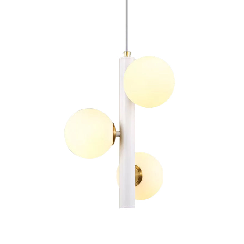 Black/White Plumb Chandelier Contemporary 3 Heads Frosted Glass Hanging Ceiling Pendant over Dining Table Clearhalo 'Ceiling Lights' 'Chandeliers' 'Modern Chandeliers' 'Modern' Lighting' 1455091