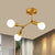 Rotating Molecule Exposed Ceiling Flush Postmodern Metal 3/4-Light Corridor Semi Mount Lighting in Brass 3 Brass Clearhalo 'Ceiling Lights' 'Close To Ceiling Lights' 'Close to ceiling' 'Semi-flushmount' Lighting' 1455092