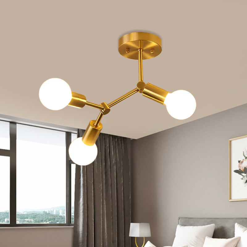 Rotating Molecule Exposed Ceiling Flush Postmodern Metal 3/4-Light Corridor Semi Mount Lighting in Brass Clearhalo 'Ceiling Lights' 'Close To Ceiling Lights' 'Close to ceiling' 'Semi-flushmount' Lighting' 1455093