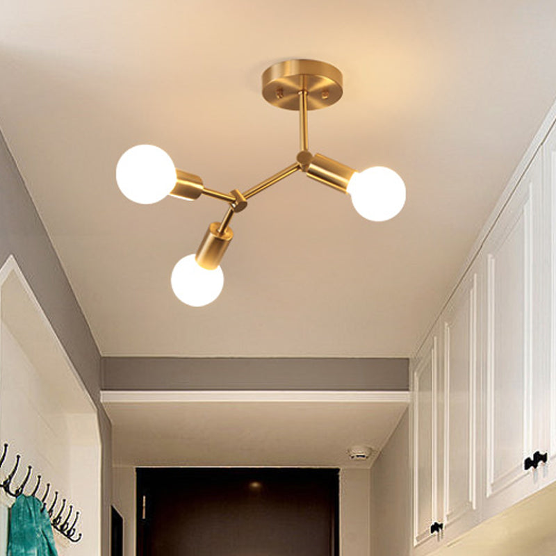 Rotating Molecule Exposed Ceiling Flush Postmodern Metal 3/4-Light Corridor Semi Mount Lighting in Brass Clearhalo 'Ceiling Lights' 'Close To Ceiling Lights' 'Close to ceiling' 'Semi-flushmount' Lighting' 1455094