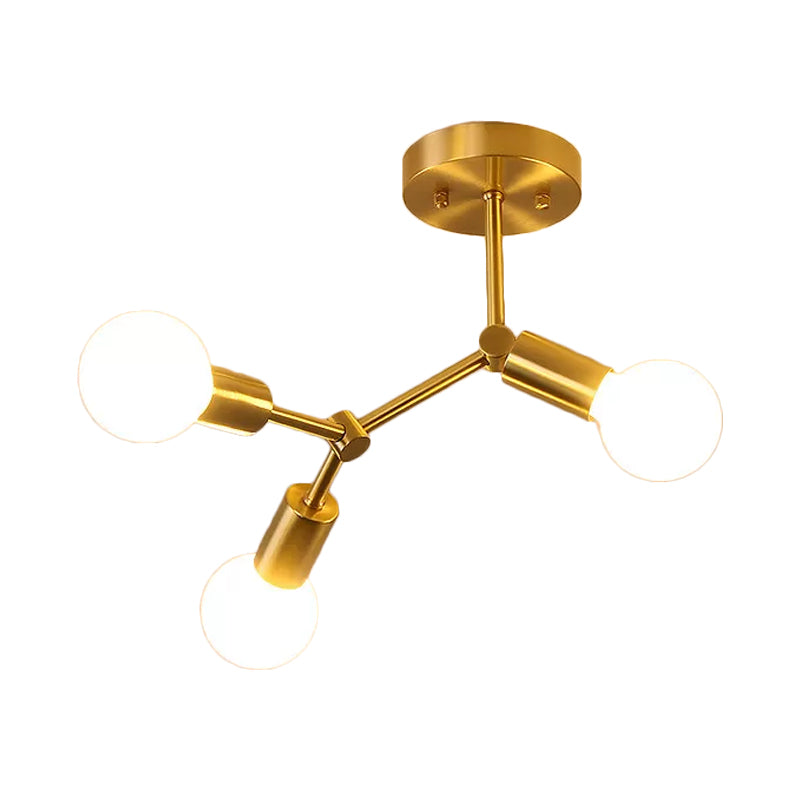 Rotating Molecule Exposed Ceiling Flush Postmodern Metal 3/4-Light Corridor Semi Mount Lighting in Brass Clearhalo 'Ceiling Lights' 'Close To Ceiling Lights' 'Close to ceiling' 'Semi-flushmount' Lighting' 1455095