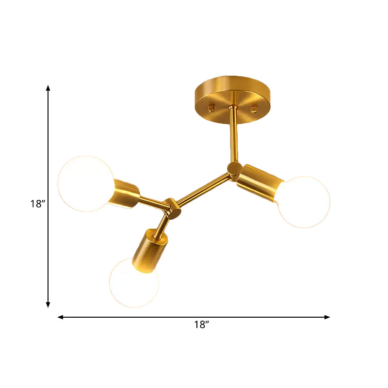 Rotating Molecule Exposed Ceiling Flush Postmodern Metal 3/4-Light Corridor Semi Mount Lighting in Brass Clearhalo 'Ceiling Lights' 'Close To Ceiling Lights' 'Close to ceiling' 'Semi-flushmount' Lighting' 1455096