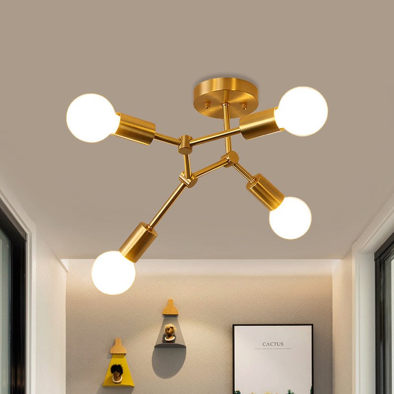 Rotating Molecule Exposed Ceiling Flush Postmodern Metal 3/4-Light Corridor Semi Mount Lighting in Brass Clearhalo 'Ceiling Lights' 'Close To Ceiling Lights' 'Close to ceiling' 'Semi-flushmount' Lighting' 1455098